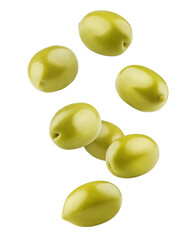 Falling Olive isolated on white background, clipping path, full depth of field