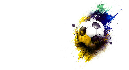 Soccer ball in colorful paint explosion on white background, Generative AI. Soccer, football, sport design element or background for banner.