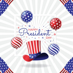 Obraz premium USA President Day Celebration with Uncle Sam Hat, Balloons and American Flag Border Background Illustration