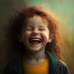 Generative AI illustration of beautiful young red headed girl laughing out without a care in the world