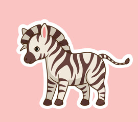 Cute zebra icon. Tropical and exotic animal and African savannah. Adorable mammal in black and white stripes. Toy or mascot for children. Wild life and fauna. Cartoon flat vector illustration