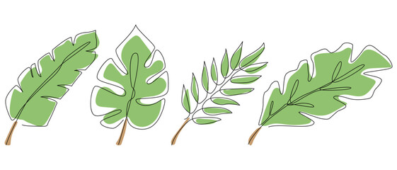 Set Collection Illustration vector graphic of aesthetic leaf with green color in modern contemporary collage style.