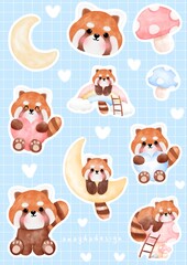 Cute Red Panda Sticker Printable Sheet