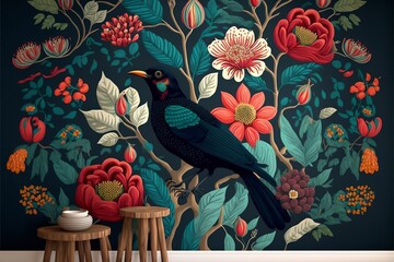 wallpaper designe  with flower and bird