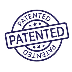 Patented stamp transparent png. Patented label. Patented intellectual property stamp, seal, icon, symbol with grunge style.