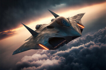 Futuristic stealth jet flying, Generative AI