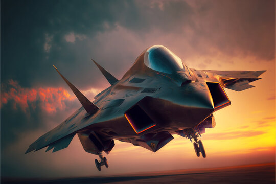 Futuristic stealth jet flying, Generative AI