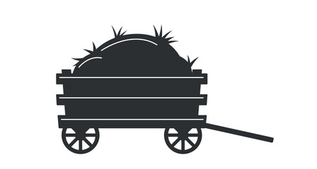 Icon with hay. Silhouette of wooden wheelbarrow for transporting dry straw. Farming and agriculture. Design element for social networks. Cartoon flat vector illustration isolated on white background