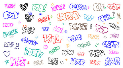 graffiti lettering words - vector doodle set , text design element
