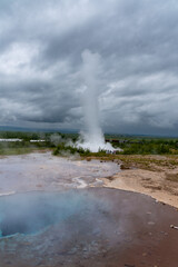 Eruption of the geysir in Iceland