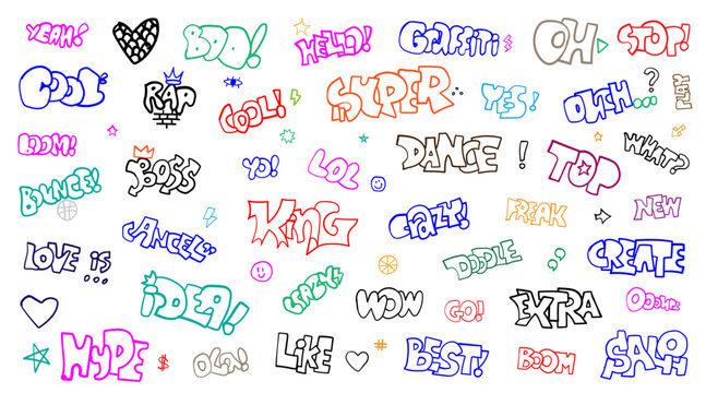 graffiti lettering words - vector doodle set , text design element © TOPFORM