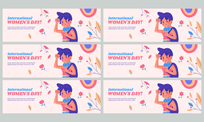 happy women day horizontal banner template set vector flat design