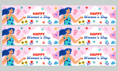 happy women day horizontal banner template set vector flat design