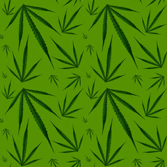 Green hemp leaf with no seam pattern. Design template.