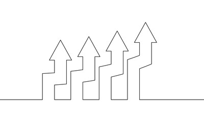 Continuous line drawing of graph icon business. Arrow up, business growth, bar chart, illustration vector, single line art, object one line