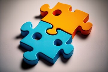 Obraz premium Duas peças puzzle em 3D, com cores diferentes que se complementam na perfeição