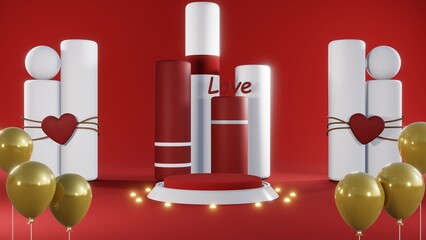 Obraz na płótnie Canvas 3D rendering of red podium for Valentine products on Valentine's Day.