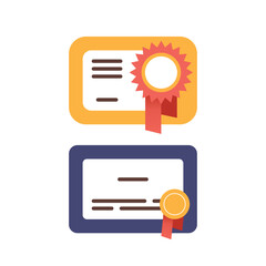 Diploma for graduation college and university Degree certificate flat vector icon