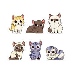isolated cute kitten pet. cat flat vector illustration set.