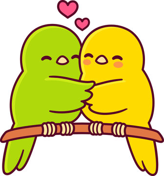 recommend clip art: Cute cartoon birds couple hugging