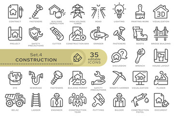 Naklejka premium Set of conceptual icons. Vector icons in flat linear style for web sites, applications and other graphic resources. Set from the series - Construction. Editable outline icon.