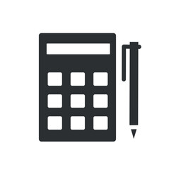 Calculator with pen icon. Budgeting and accounting. Financial literacy and mathematical calculations. Education, learning and training, mathematics. Cartoon flat vector illustration