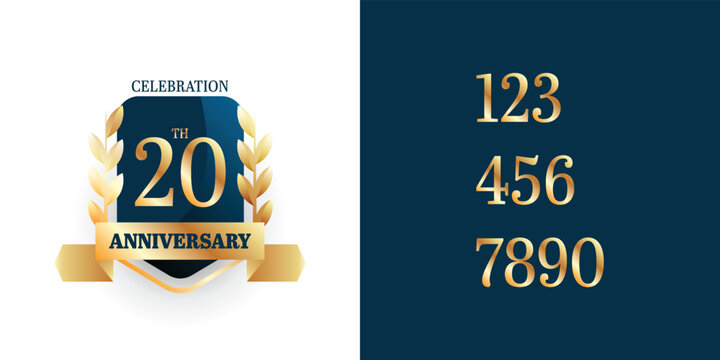 Set 20 years anniversary with gold emblem badge label illustration template design
