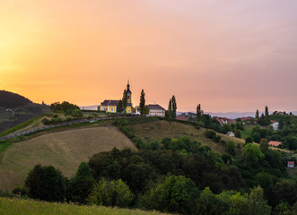 View of Kitzeck in Austria during sunset