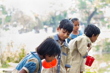 School students Eating after using hand wash at school