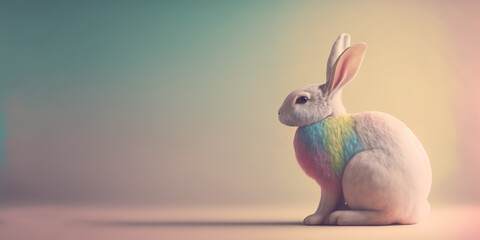 Fototapeta na wymiar Easter rabbit on neutral background with copy space, pastel colours.