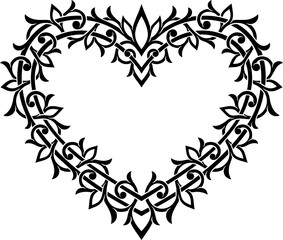 Victorian Gothic heart shaped ornamental pattern. Stylized intricate design with heart. Valentines and wedding decor, love symbol. Highly detailed and accurate lines for print or engraving