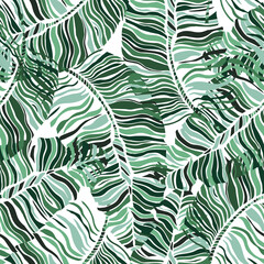 Tropical banana leaf seamless pattern. Jungle leaves background.