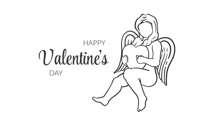 Cupid girl valentine's day. line art illustration of cupid girl for valentine's day background.