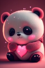 Adorable panda bear with the heart. Valentine day card. Generative ai. 