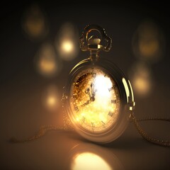 Passing of time concept. Ancient golden pocket watch. Generative ai.