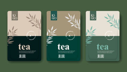 Tea labels set vector packaging design layouts bundle modern minimal design