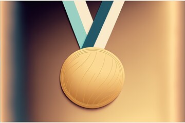 Digital illustration of gold medal with number, background. Generative AI