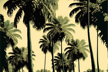 Fototapeta na wymiar White background with several palm trees, plants. AI digital illustration