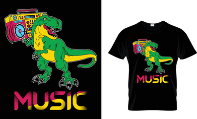 Music dinosaur t-shirt design.Colorful and fashionable t-shirt design for man and women.