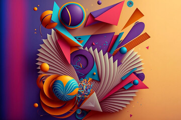 Vibrant Carnival Mood: A Colourful Abstract 3D Render with a Paper-Like Texture