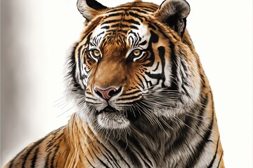 Beautiful tiger with imposing pose on white background. AI digital illustration