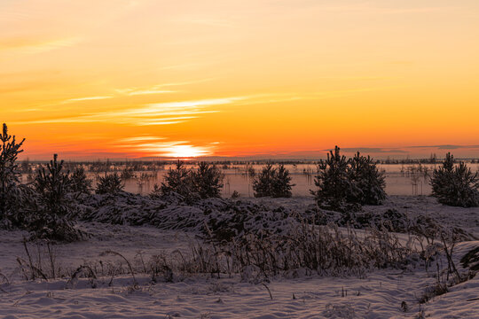 Sonnenuntergang im Tagebaugel&auml;nde der Lausitz