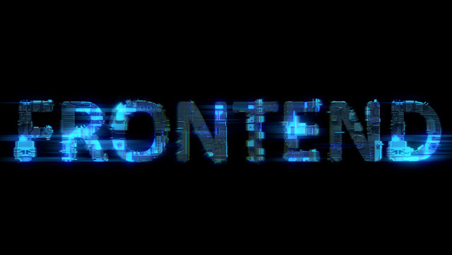 bokeh glitch electrical light cybernetic blue text FRONTEND, isolated - object 3D illustration