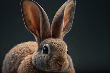 Bunny closeup on a neutral background highly detailed AI Generative art for Easter. Editorial photography Easter themed.