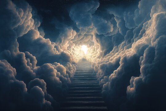 entrée au paradis,  passage céleste dans les nuages, illustration numérique