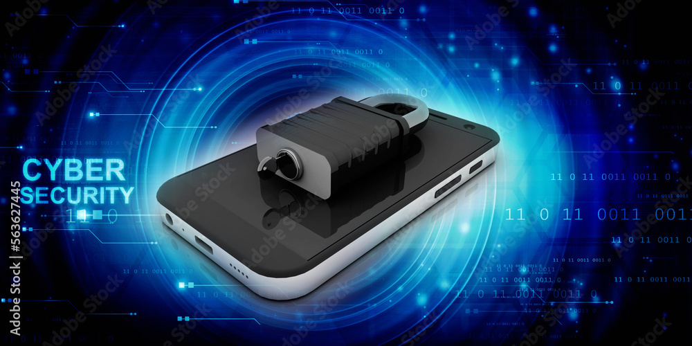 Poster 3d rendering transmitter mobile wifi with lock