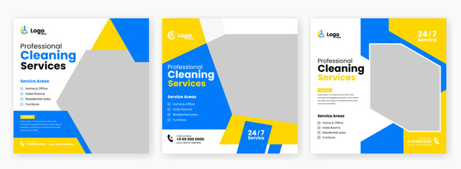 cleaning service social media post template design, house clean post banner