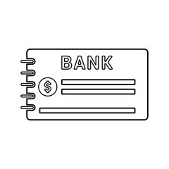 Bank cheque book outline icon. Line art vector.