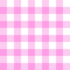 Abstract seamless pink plaid checkered square pattern on white background.