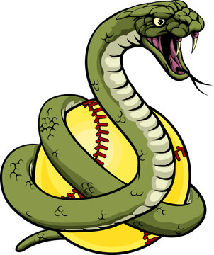 A snake animal softball sports team cartoon mascot